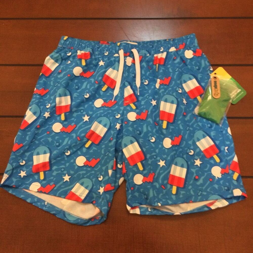 NWT Tipsy Elves retro patriotic pops swim trunks medium